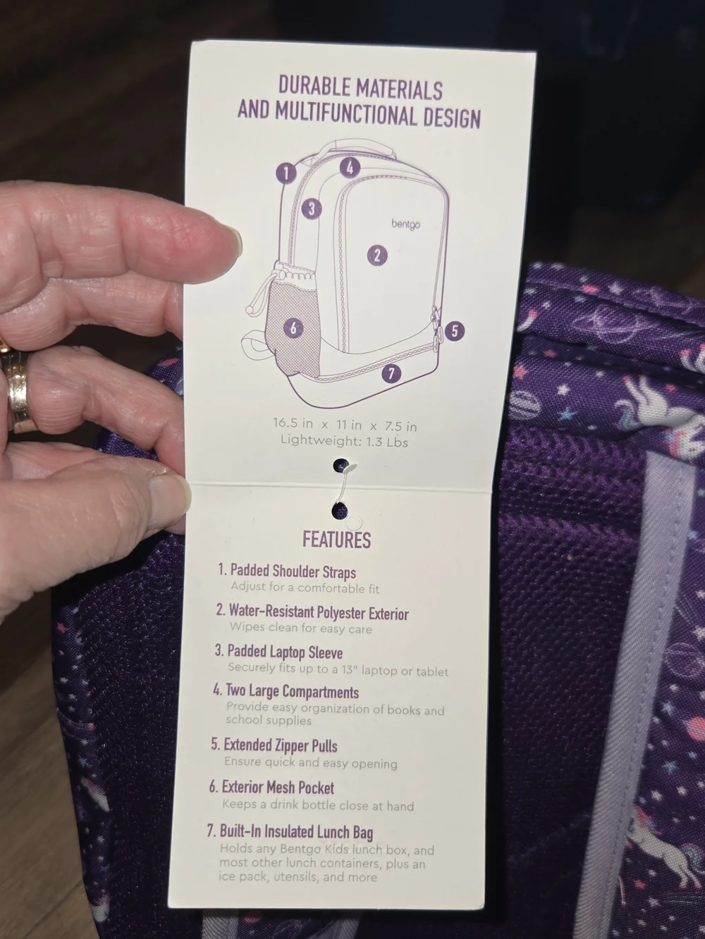 Bentgo Kids Purple Unicorn Backpack with Built-In Lunch Bag